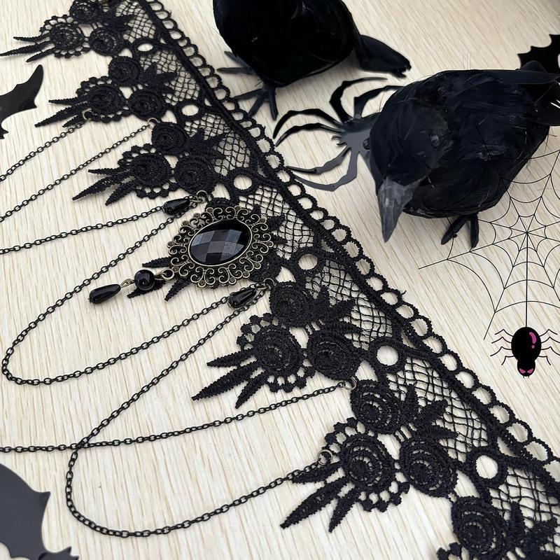 Costume Black Lace Choker and Lace Gloves Goth Choker Victorian Jewelry for Women Goth Accessories Vampire Costume