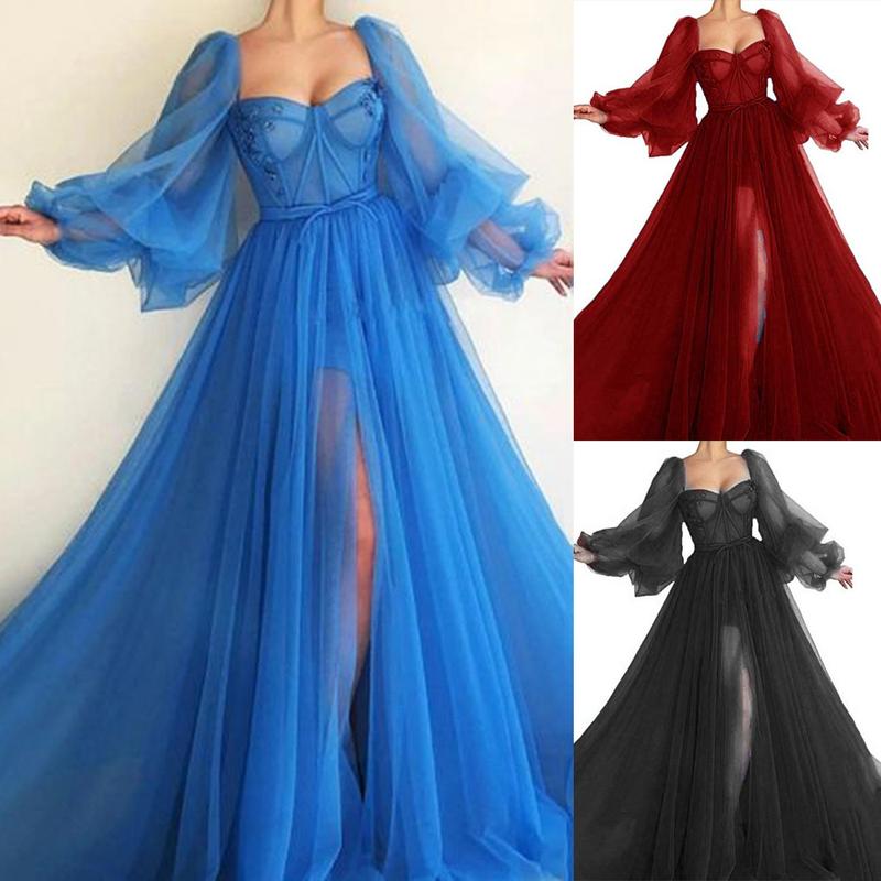 2024 Cross-Border Spring and Summer New European and American Women's Clothing off-Shoulder Mesh Long Sleeve One-Piece Dress Wedding Dress Dress Large Swing Dress