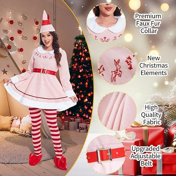 Womens Holiday Budby The Elf Costumes Set Adult Elf Dress Christmas Cosplay Holiday Party Costumes, Womenswear