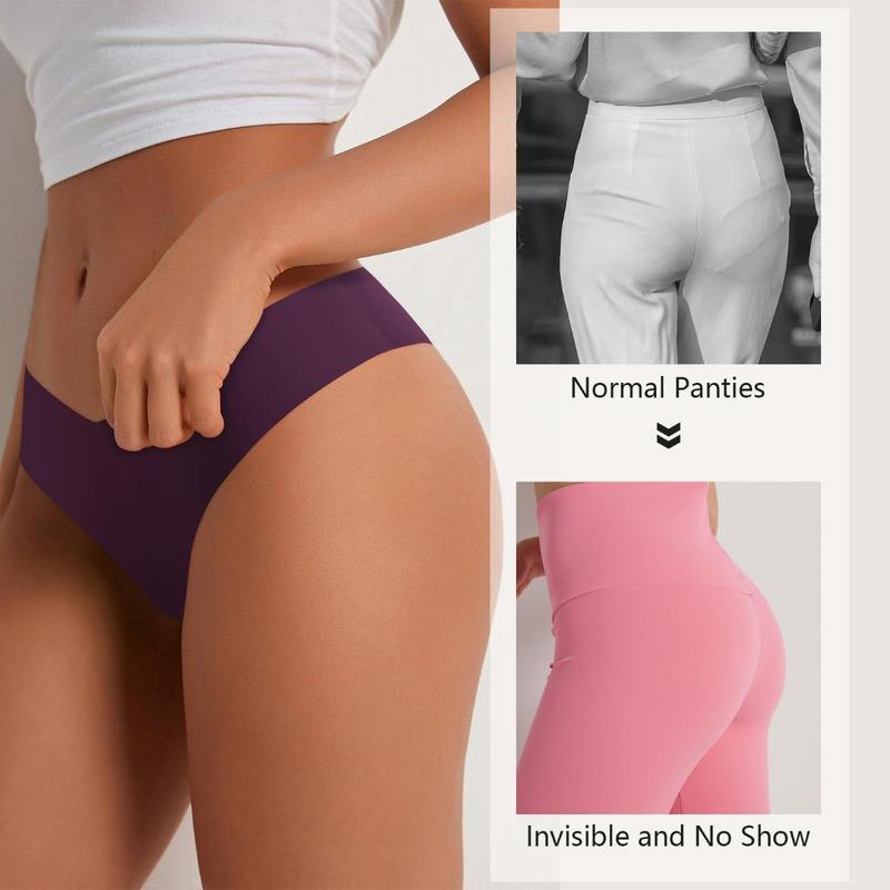 7 Pack Seamless Underwear for Women Sexy No Show Bikini Panties Invisible Briefs V-shaped Breathable Hipster Cheeky Nylon Casual Underwear S-XL Cotton Womenswear  Comfortable