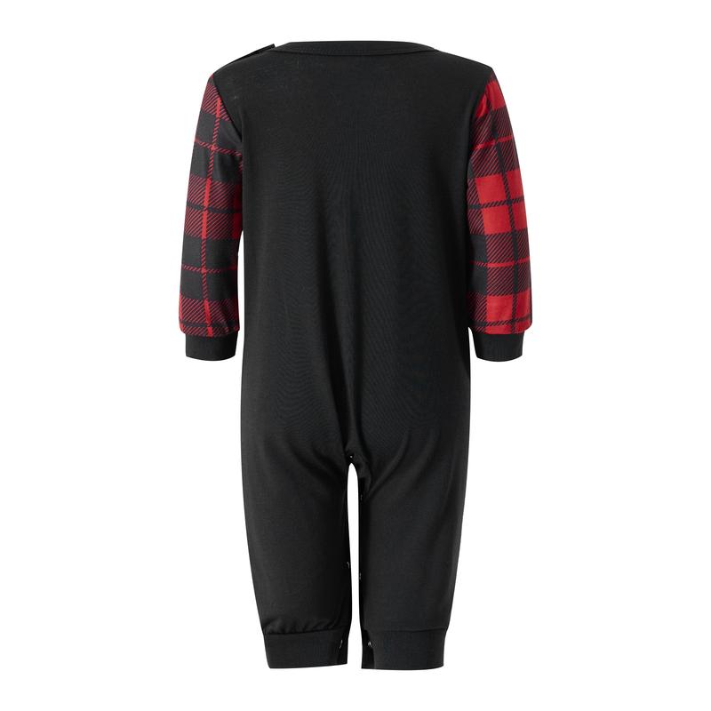 Matching Christmas Pajamas For Family, Letter & Snowflake Print Long-Sleeved Tops + Plaid Trousers Sleepwear Outfits Womenswear