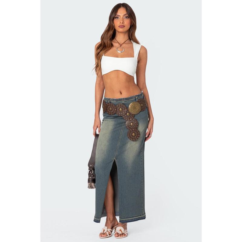 Lexy Washed Denim Maxi Skirt