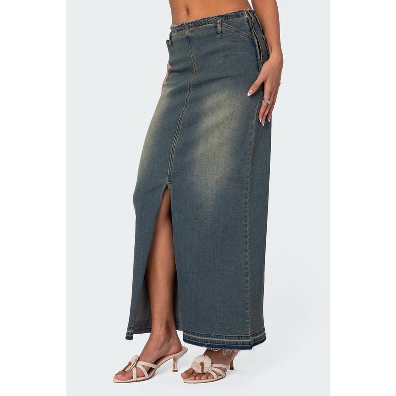 Lexy Washed Denim Maxi Skirt