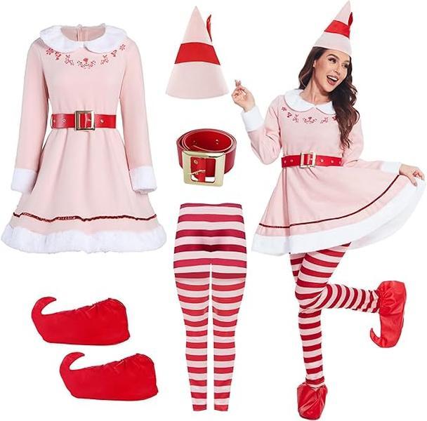 Womens Holiday Budby The Elf Costumes Set Adult Elf Dress Christmas Cosplay Holiday Party Costumes, Womenswear