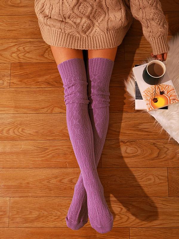 Women's Solid Thermal Knee High Socks, Casual Soft Comfy Warm Socks for Fall & Winter, Women's Socks for Daily Wear