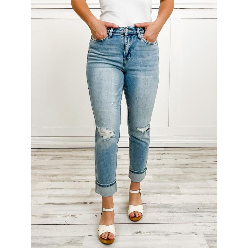 Judy Blue Mid Rise Americana Flag Cuff Denim Jeans