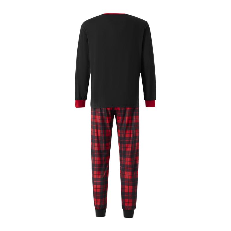 Matching Christmas Pajamas For Family, Letter & Snowflake Print Long-Sleeved Tops + Plaid Trousers Sleepwear Outfits Womenswear