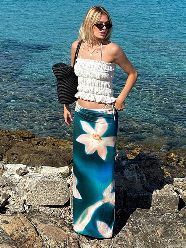 Women's Floral Print Drop Waist Skirt, Elegant Fashion Long Skirt for Daily Holiday Vacation Wear, Ladies Bottoms for Summer