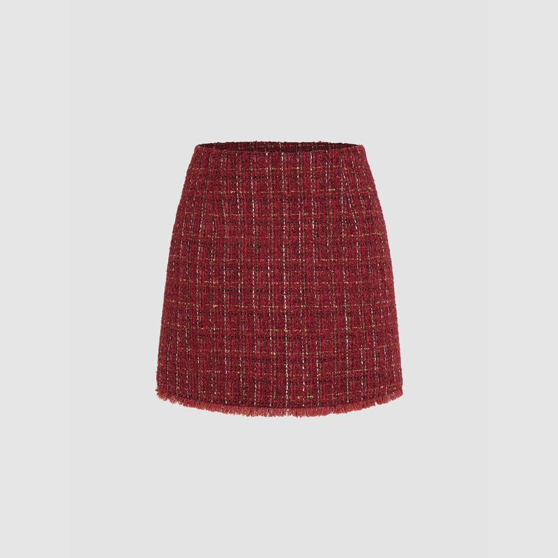 Cider [size 2-26] Tweed Middle Waist Tassel Mini Skirt