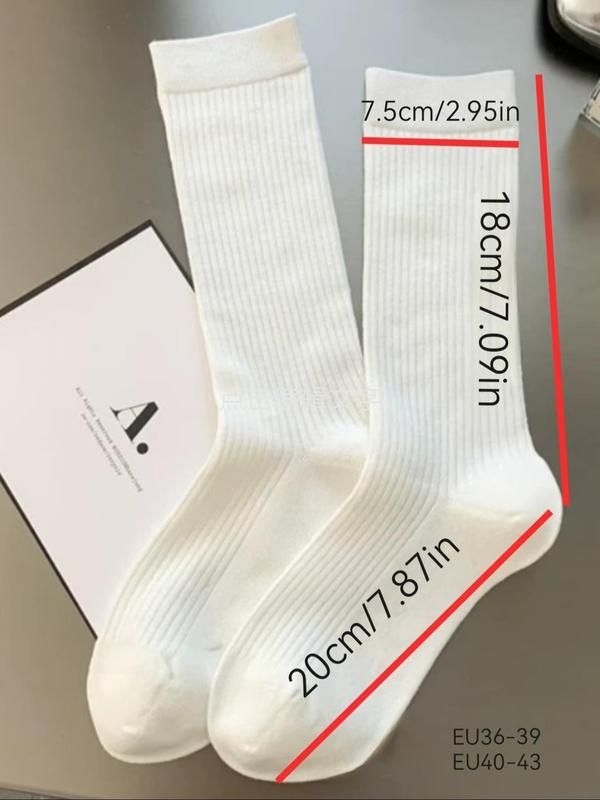 Women's Solid Mid-calf Socks, Casual Comfy Breathable Crew Socks for Fall & Winter, Women's Socks for Daily Wear