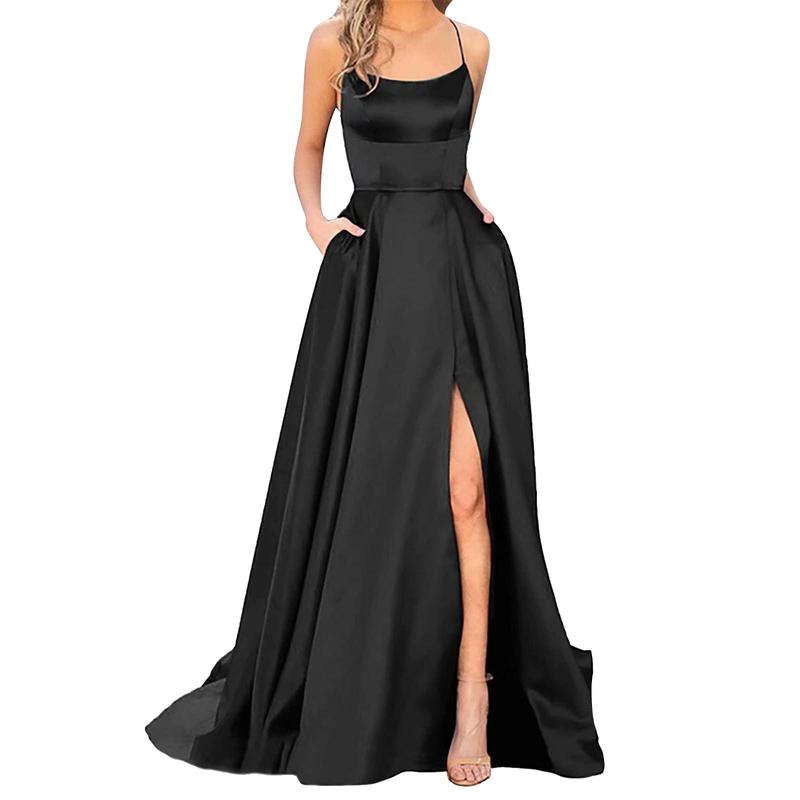 Sexy Nipped Waist Split Prom Dress Elegant Women Party Night Formal Long Evening Spaghetti Straps Dress Elegant Wedding Vestidos Fabric Polyester