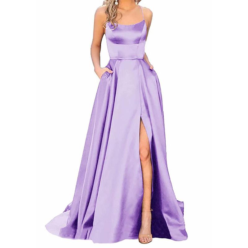 Sexy Nipped Waist Split Prom Dress Elegant Women Party Night Formal Long Evening Spaghetti Straps Dress Elegant Wedding Vestidos Fabric Polyester