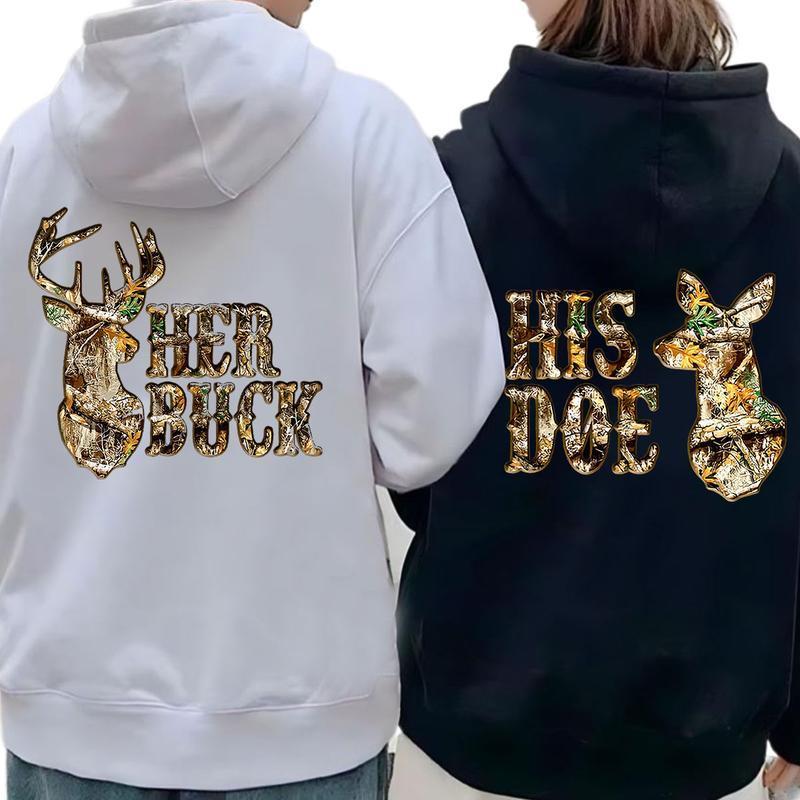 Her Buck His Doe Hoodie, Camo Hoodie, Hunting Couples Hoodie, Matching Deer, Buck and Doe, Outdoor Couple Matching Hoodie Unisex Classic Cotton