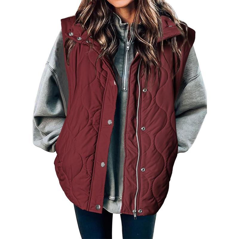 Women's Lightweight Quilted Standing Collar Sleeveless Jacket Autumn and Winter New Zipper Warm Vest Cotton Jacket Coat  Autumn Button Zipper Warm Jacket Outerwear