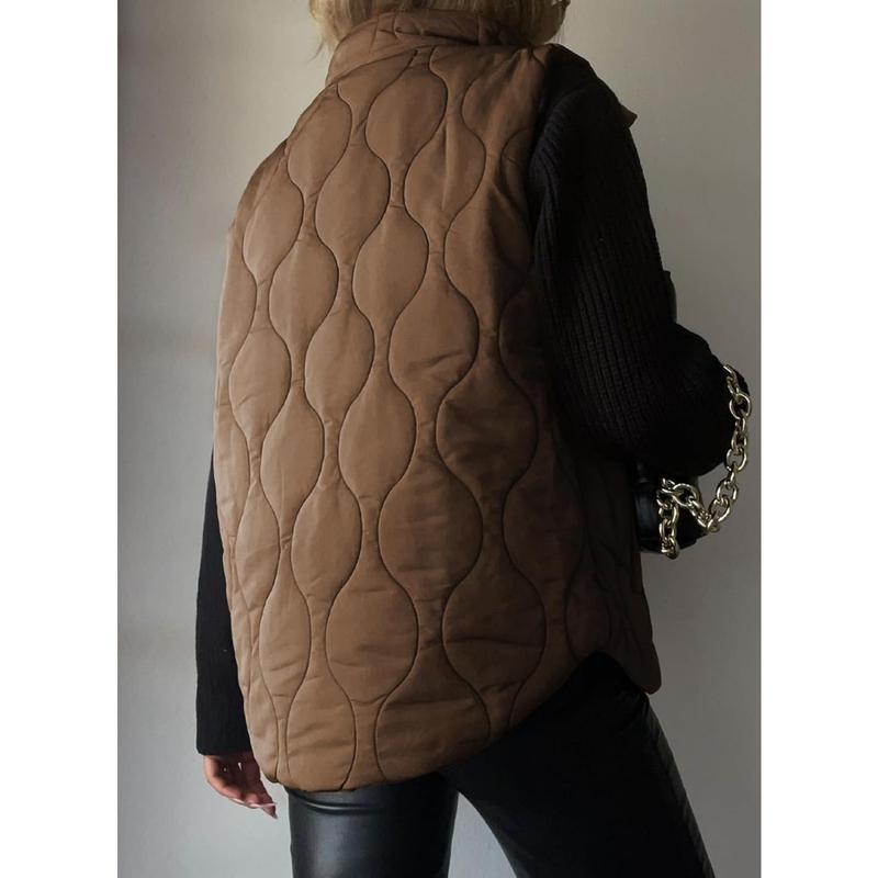 Women's Lightweight Quilted Standing Collar Sleeveless Jacket Autumn and Winter New Zipper Warm Vest Cotton Jacket Coat  Autumn Button Zipper Warm Jacket Outerwear