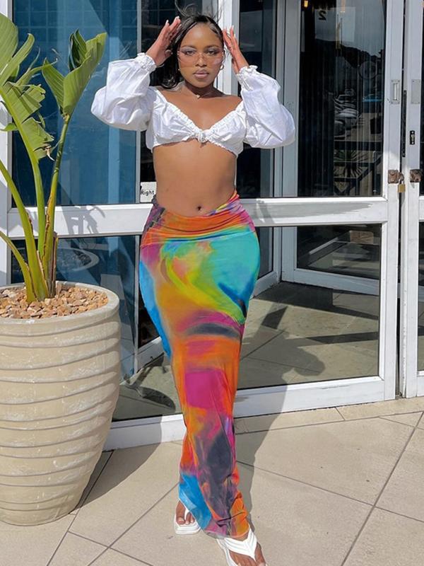 Women's Tie Dye Print High Waist Bodycon Skirt, Casual Girls Skirt, Fashionable Skirt for Daily Outdoor Wear, Women's Bottoms for Summer Spring Fall