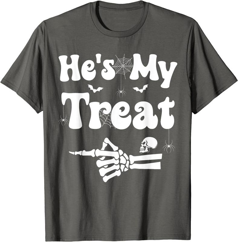 He's My Treat Skeleton Couples Matching Couple Halloween T-Shirt, Couples Matching Shirt, Funny Gift Tee