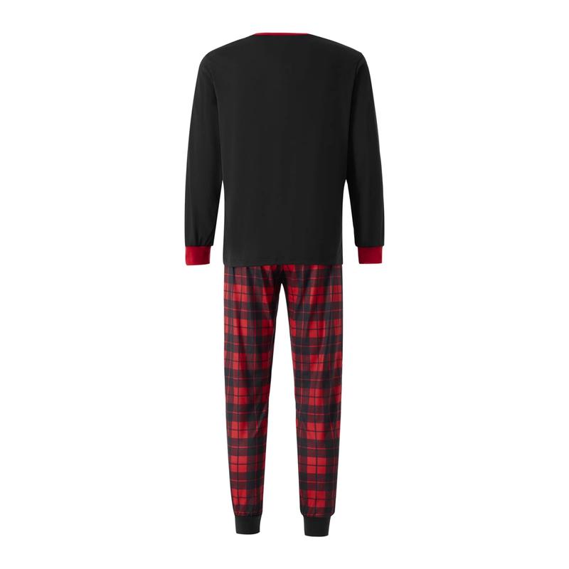 Christmas Family Matching Pajamas Letter Print Long Sleeve Tops and Plaid Pants for Loungewear Soft Sleepwear