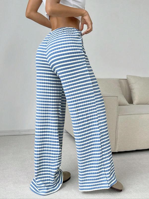 Women's Striped Print Drawstring Waist Straight Leg Pants, Casual Comfy Drop Waist Trousers for Daily Wear, Ladies Bottoms for All Seasons