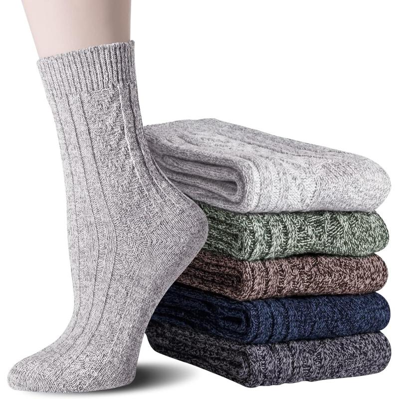 5 Pairs Womens Wool Socks Thick Warm Soft Knit Cozy Crew Winter Socks Christmas Gifts