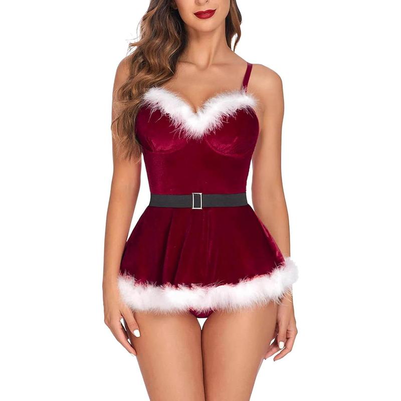 Sexy Christmas Lingerie Set Holiday Outfits Santa Chemise Exotic Nightgowns Mesh See Through Sleepwear Teddy Nightdress