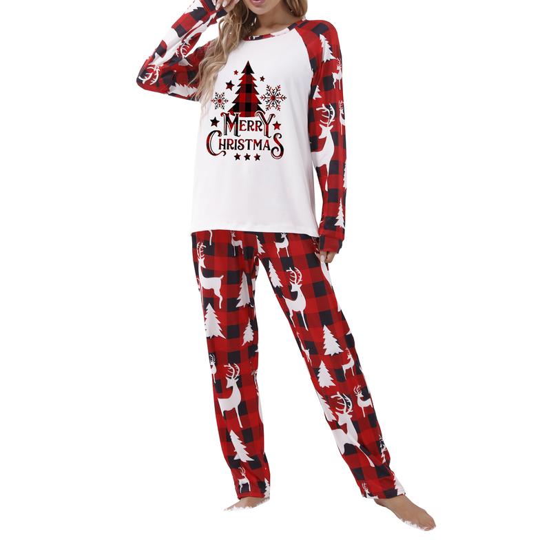 Matching Pajamas For Family, Long Sleeve Round Neck Tree Print Tops+ Trousers Suit  Infants Romper