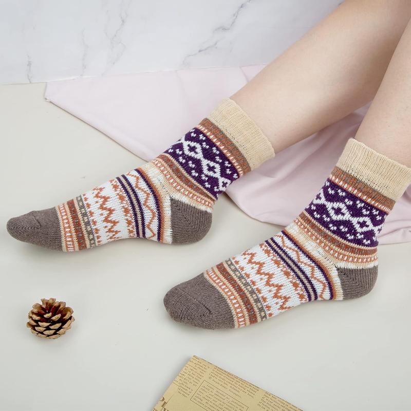 5 Pairs Womens Wool Socks Thick Warm Soft Knit Cozy Crew Winter Socks Christmas Gifts