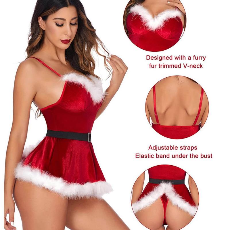 2024 New Christmas Sexy Lingerie Adult Sexy Sling One-Piece Bow Christmas Suit