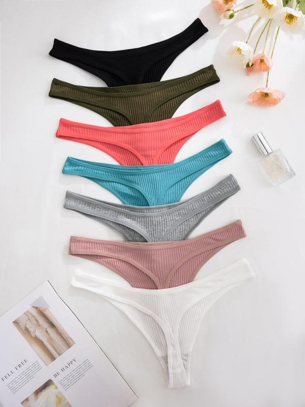 Women's Solid Drop Waist Thong, Casual Comfy Breathable Panty for Daily Wear, Back To School Wear, Summer Wear 2024, Lady Knickers for All Seasons, Fall Wear, Fallfreshness, Fall Essentials Wear Para Brunch Panties Womenswear Comfort Bridal