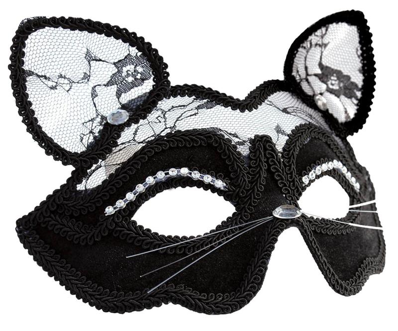 Black Cat Costume for Women with Sexy Lace Masquerade Mask, Lace Cat Women Ears & Kitty Necklace, Mask and Ears Adults Adult Halloween Accessories