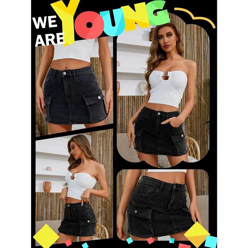 Low Waist Denim Skirts Jean Skirts with Pockets Y2K Mini Cargo Skirt Suitable for Women's Daily Leisure Travel Fashion Womenswear Bottom Modal