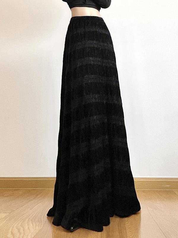 Women's Textured High Waist A Line Velvet Skirt, Street Fashion Long Skirt For Daily Wear, Ladies Bottoms For All Seasons