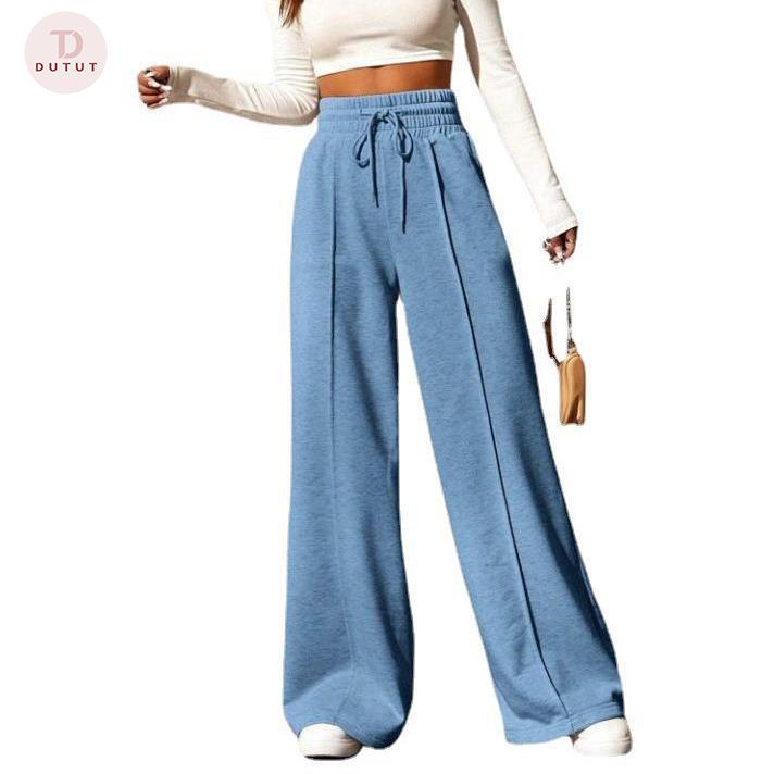 DUTUT Women‘s Wide Leg Sweatpants Fashion High Waisted Drawstring Loose Long Pants with Pockets Womenswear Comfort Underwear Minimalist Casual Trouser