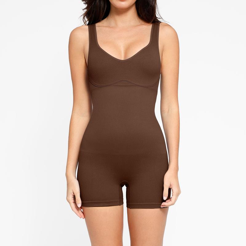 FeelinGirl The Shapewear Romper Seamless Ribbed V-Neck