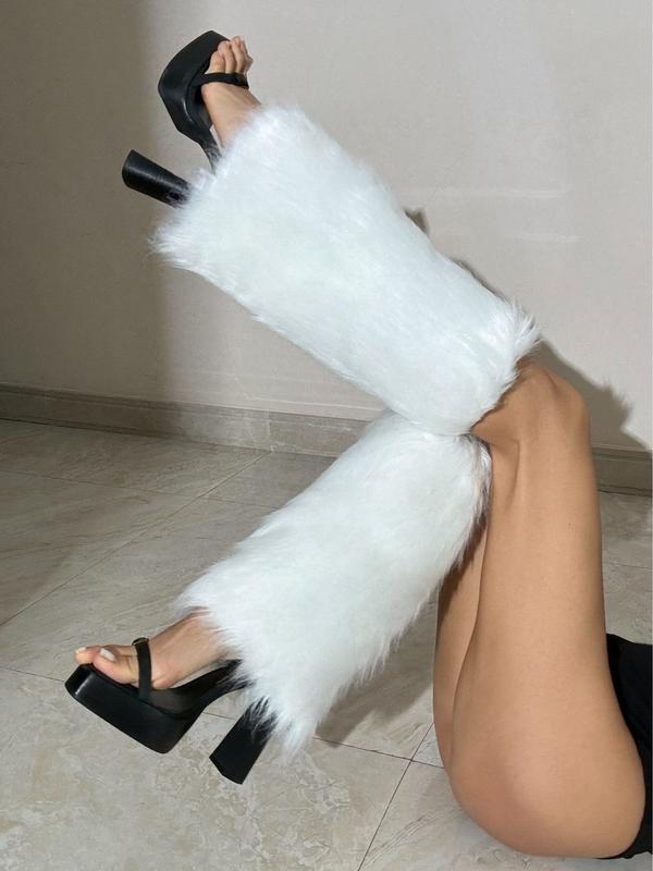 Women's Fuzzy Leg Warmers Winter Fur Fluffy Leg Warmers Soft Boot Cuffs Covers Halloween Santa Costume,White & Black Underwear Lady Underwear Lady