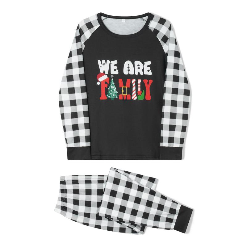 Christmas Family Pajamas Matching Set Letter Print Long Sleeve Tops and Plaid Pants Sleepwear