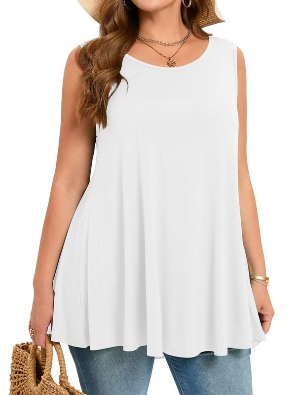  Solid Round Neck Tank Top, Casual Sleeveless Top for Summer, Women's Plus Clothing for Daily Wear