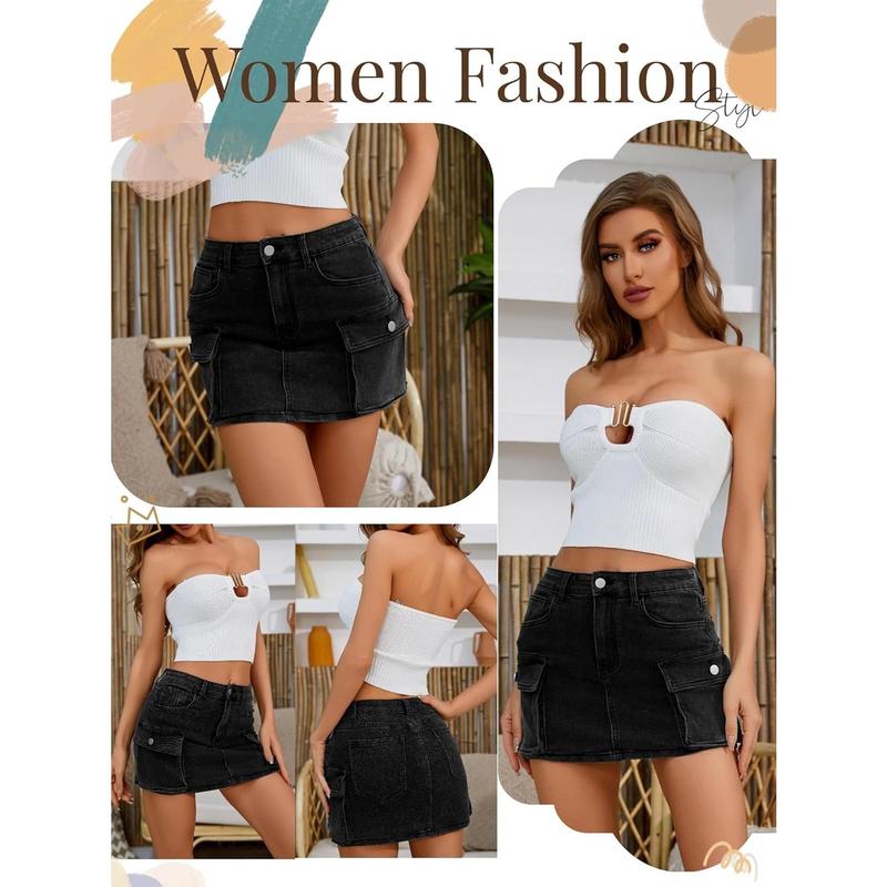 Low Waist Denim Skirts Jean Skirts with Pockets Y2K Mini Cargo Skirt Suitable for Women's Daily Leisure Travel Fashion Womenswear Bottom Modal