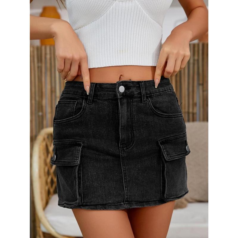 Low Waist Denim Skirts Jean Skirts with Pockets Y2K Mini Cargo Skirt Suitable for Women's Daily Leisure Travel Fashion Womenswear Bottom Modal