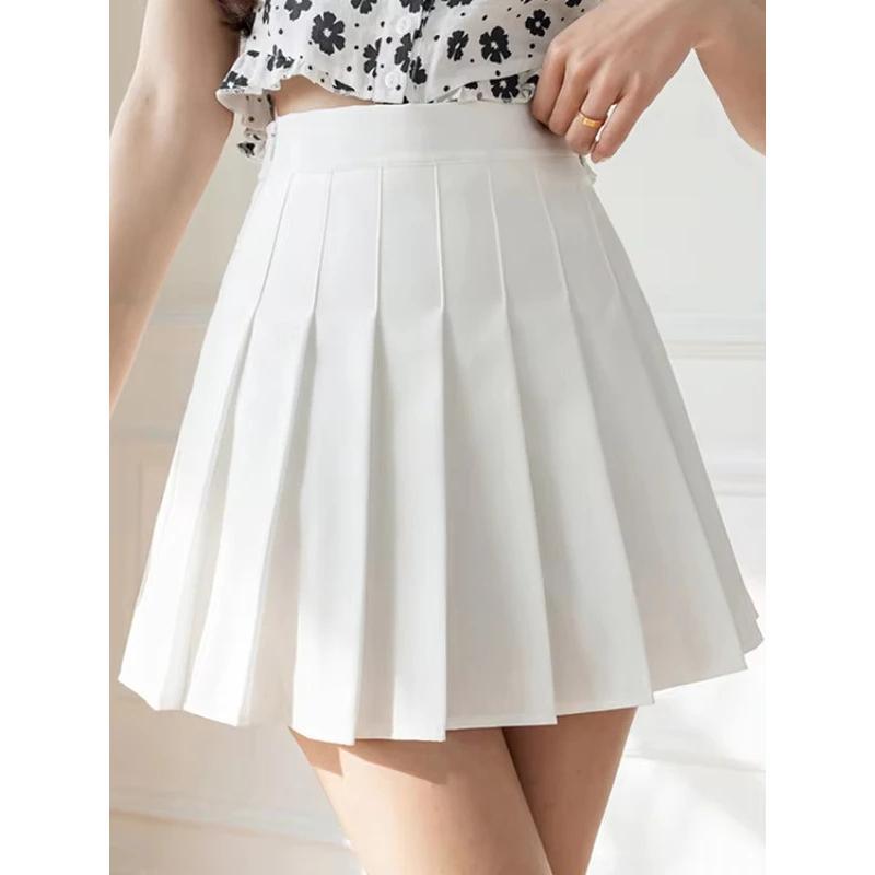 White Women Pleated Skirts Summer High Waist Zipper Girls Dancing JK Mini Skirts Black Fashion Student A Line Faldas 2024 skirts tight outfits Womenswear Bottom Comfort Basic Comfort Basic Minimalist