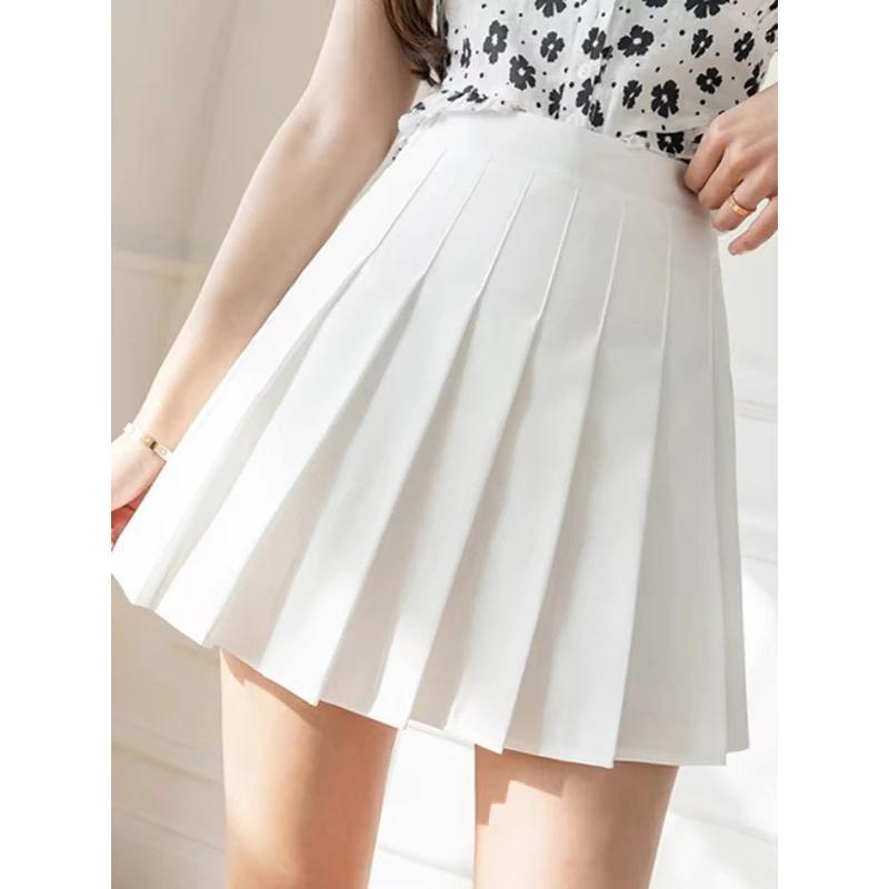 White Women Pleated Skirts Summer High Waist Zipper Girls Dancing JK Mini Skirts Black Fashion Student A Line Faldas 2024 skirts tight outfits Womenswear Bottom Comfort Basic Comfort Basic Minimalist