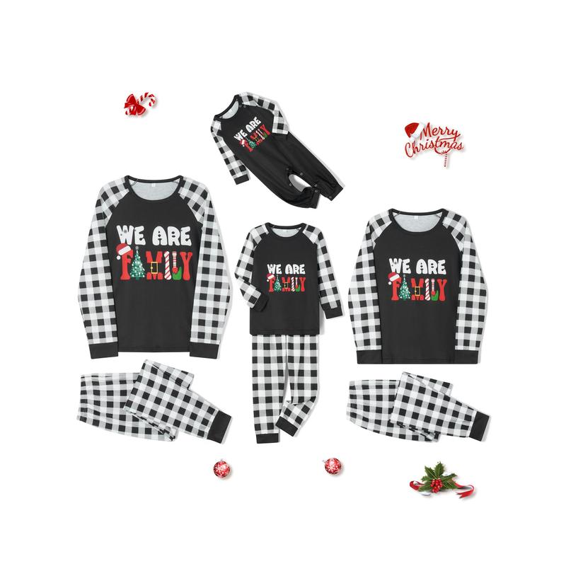 Christmas Family Pajamas Matching Set Letter Print Long Sleeve Tops and Plaid Pants Sleepwear