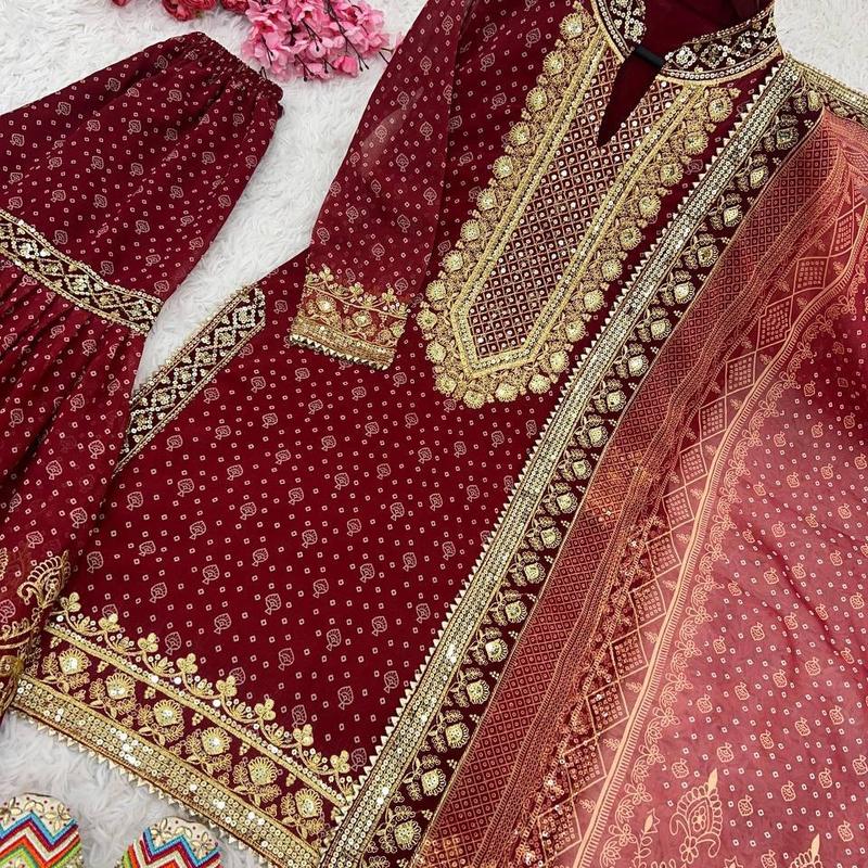 Women's Red Sharara Suit Set for Indian Wedding Parties - Traditional Womenswear Accessories