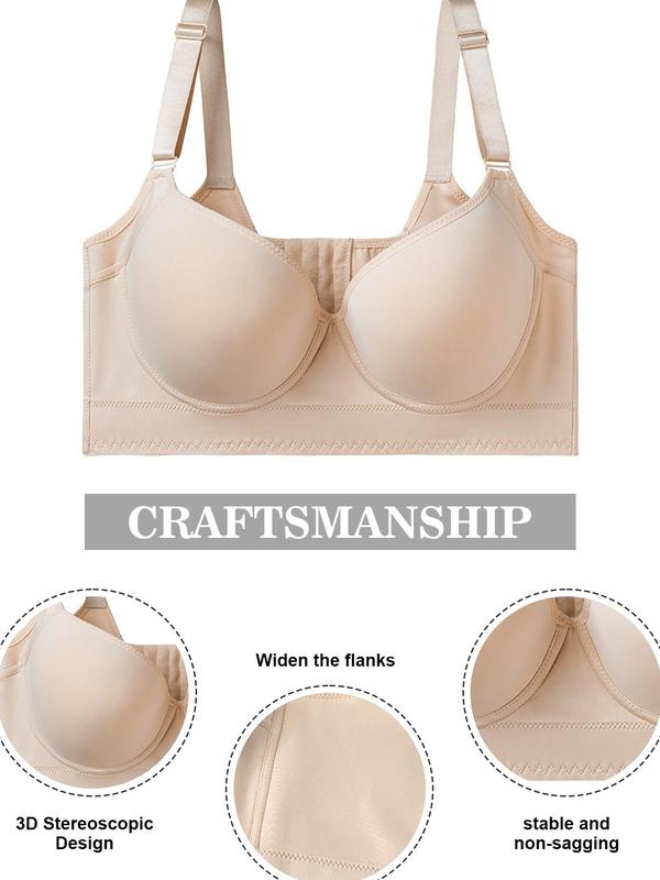 Women's Solid Adjustable Strap Underwire Bra, Casual Comfy Breathable Full Coverage Bra, Women's Lingerie for All Seasons