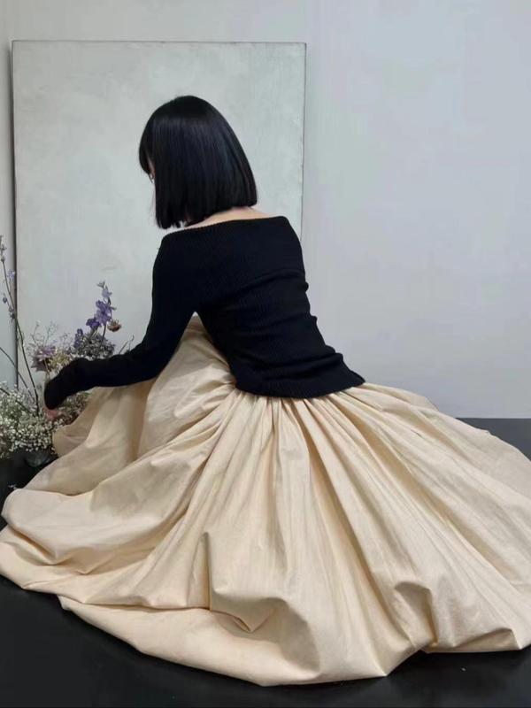 Women's Solid Elastic Waist A Line Skirt, Elegant Fashion High Waist Long Skirt for Daily Outdoor Wear, Women Bottoms for All Seasons