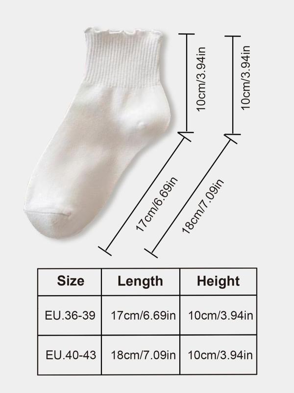 Women's 6 Pairs Lettuce Trim Crew Socks, Casual Solid Moisture Wicking Mid-Calf Socks, Soft Comfy Breathable Socks For Spring & Fall Daily Wear