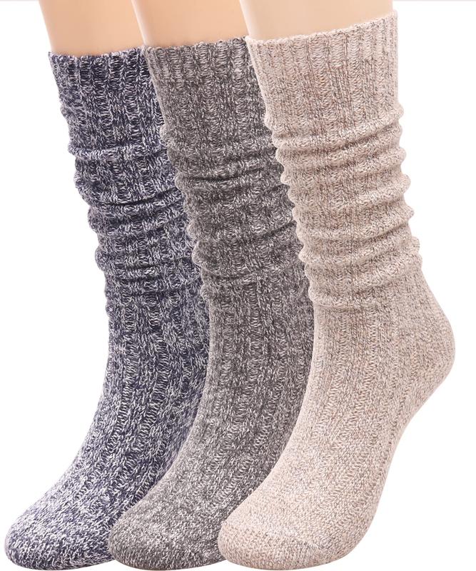 3 Pairs Women Winter Wool Cable Knit Crew Knee High Boot Socks,Size 5-11 W605,Christmas gift