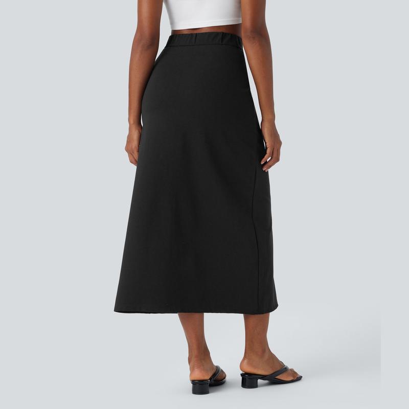 Halara High Waitsed 2-Way Zipper Split A Line Midi Casual Skirt