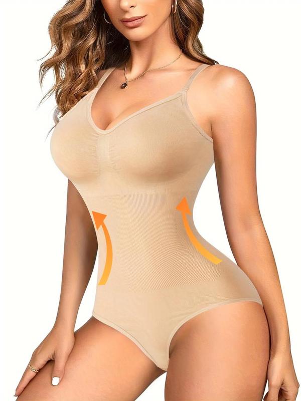 Women's Adjustable Strap Backless Shapewear Bodysuit, Solid Color Tummy Control Cami Shapewear, Body Shapewear, High Stretch Shaper for Daily Wear