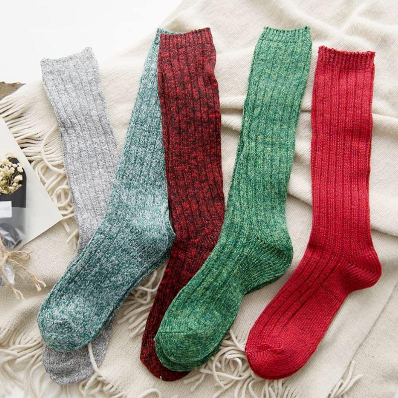 3 Pairs Women Winter Wool Cable Knit Crew Knee High Boot Socks,Size 5-11 W605,Christmas gift